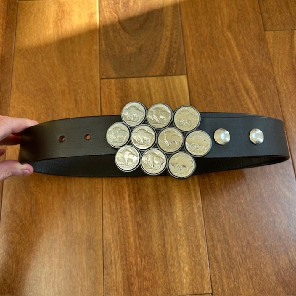 Rare Buffalo nickel Indian head great American belt buckle on a chocolate brown